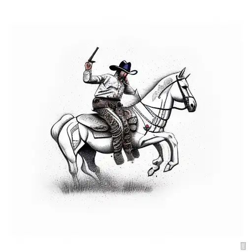 cowboy riding horse shooting a gun tattoo design idea