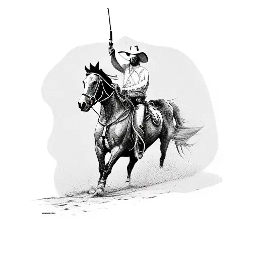 cowboy riding horse shotting a gun tattoo design idea