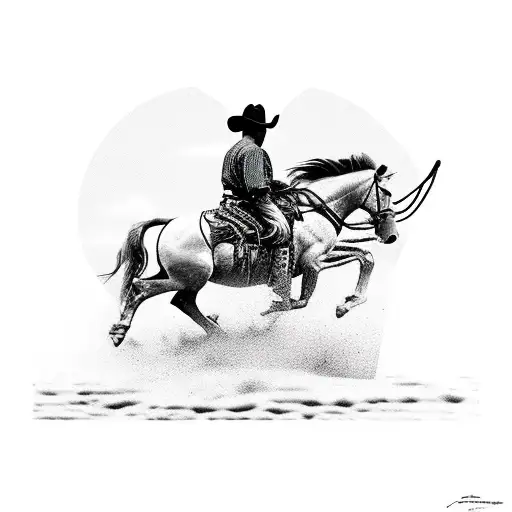 cowboy on a bucking horse with lasso tattoo design idea