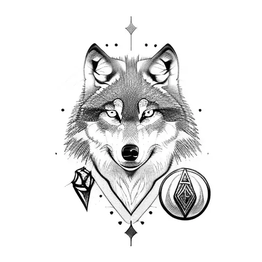wolf with a viking symbols tattoo design idea