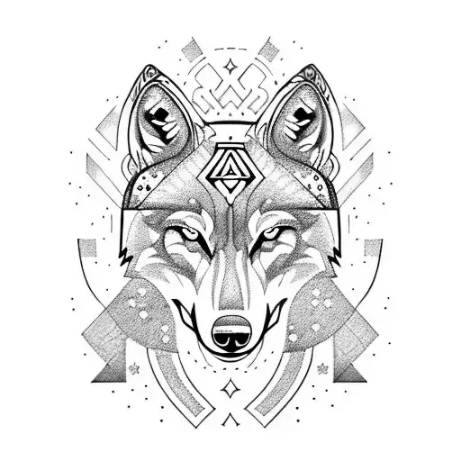 wolf with a viking symbols tattoo design idea