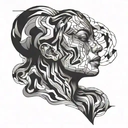 abstract humanoid face tattoo design idea