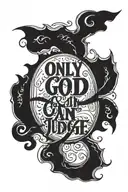 "Only God Can Judge Me" written in cursive with a sun on back tattoo design idea
