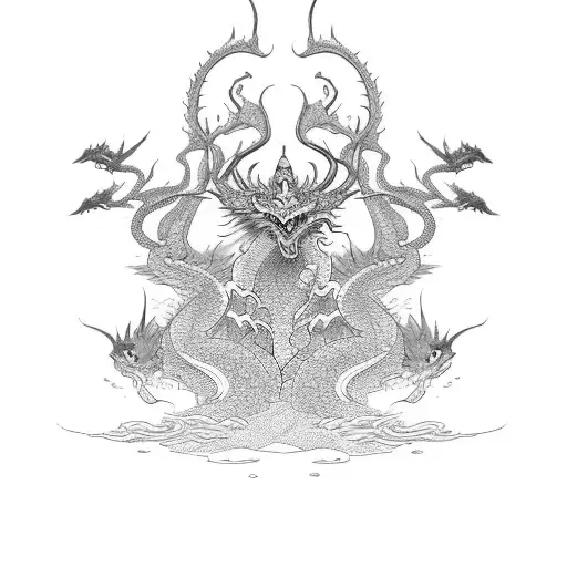 I want an oriental style tattoo with dragons, samurai and typical oriental trees with flying leaves tattoo design idea