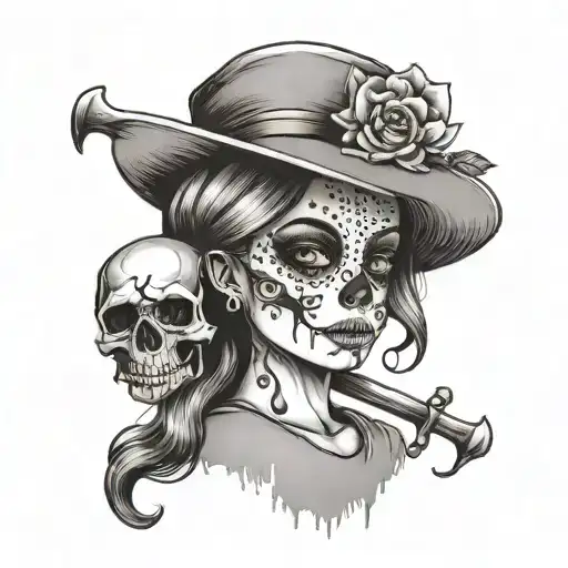 An edgy tattoo design of a girl with a skull motif, adding a touch of rebellion to the innocence of childhood tattoo design idea