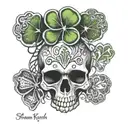 Irish shamrock skull with date of birth child, january 15th 2018 tattoo design idea