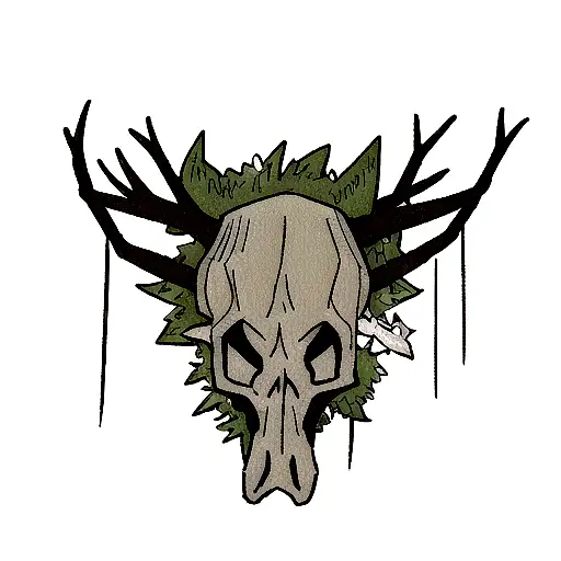 deer skull with thorns around it  tattoo design idea