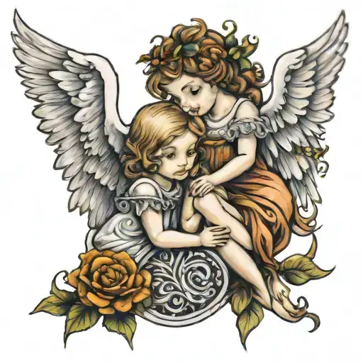 two angels   tattoo design idea