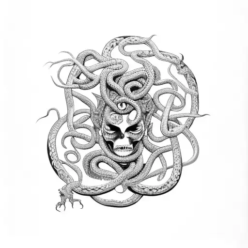 A fierce Medusa with snakes intertwined in a Celtic knot pattern tattoo design idea