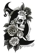 aries skull and rose and stiletto knife tattoo design idea