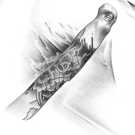 leg sleeve tattoo that showcases stoic philosophy tattoo design idea