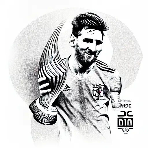 Messi con la copa del mundo tattoo design idea