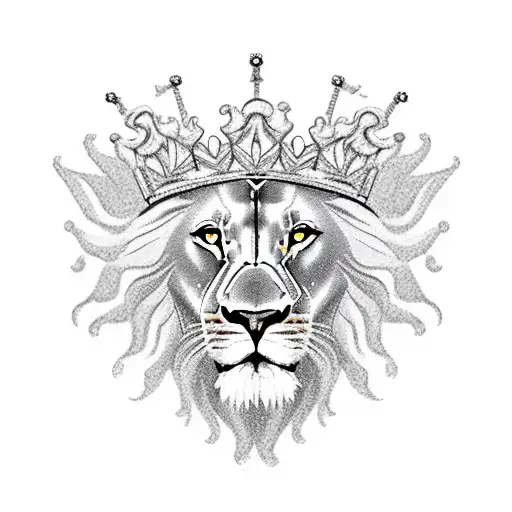 A detailed portrait of a lion with a crown symbolizing strength and power tattoo design idea