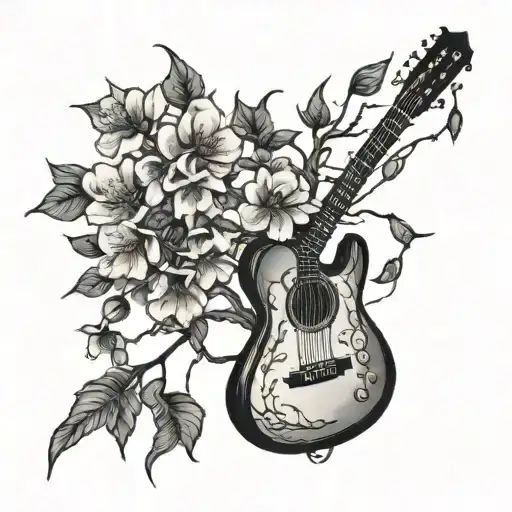 cherry tree over guitar strings attached tattoo design idea