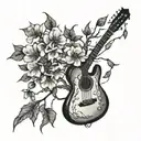 cherry tree over guitar strings attached tattoo design idea