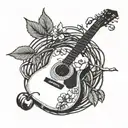 cherry tree over guitar strings attached tattoo design idea
