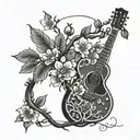 cherry tree over guitar strings attached tattoo design idea