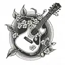 cherry tree over guitar strings attached tattoo design idea