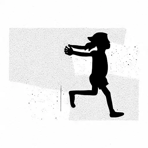 outline of a kid chasing a shadow  tattoo design idea