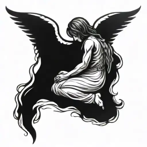 kneeling angel tattoo design idea