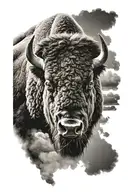 bison facing storm tattoo design idea