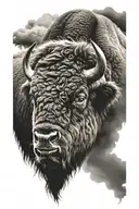 bison facing storm tattoo design idea