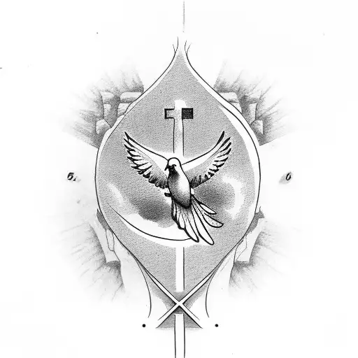 dove on forearm with word eternal written underneath with a cross instead of the t tattoo design idea