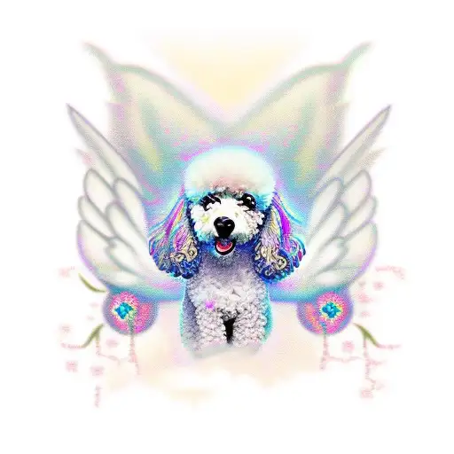 angel poodle dog flying tattoo design idea