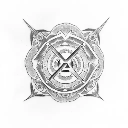 A dotwork tattoo of a Japanese sushi roll with occult symbols incorporated tattoo design idea