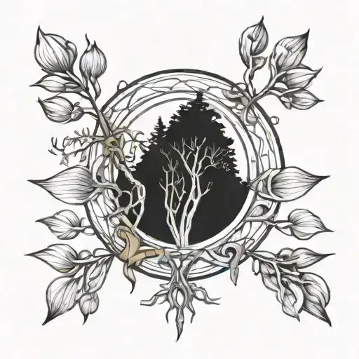 luna linda crocus and a tree with roots  tattoo design idea