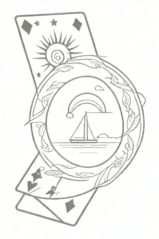 Minimalist, square border, ace cards, beach and sun tattoo design idea