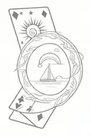 Minimalist, square border, ace cards, beach and sun tattoo design idea