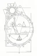 Minimalist, square border, ace cards, beach and sun tattoo design idea