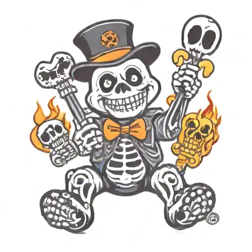 goth halloween skeleton care bear fire tattoo design idea