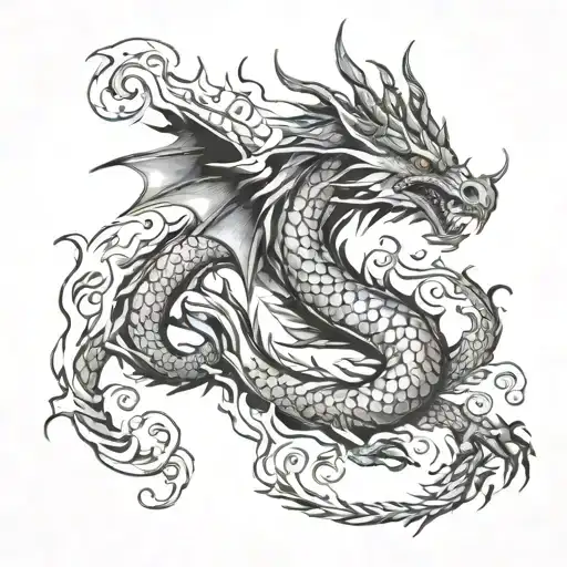 dragon breathing fire tattoo design idea