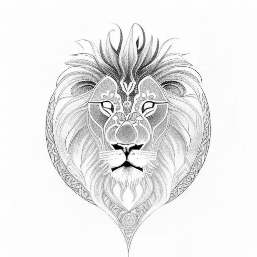 An intricate blackwork design of a lion and a lamb symbolizing strength and peace from the Bible tattoo design idea