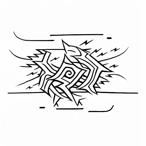 Combine Japanese art motifs with lightning bolts tattoo design idea