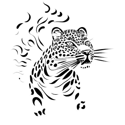 A minimalist tattoo of a leopard running through flames tattoo design idea