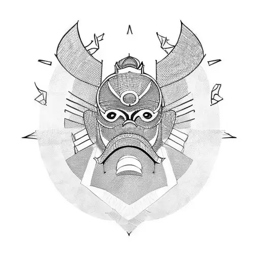 Combine the elements of a Samurai Mask and an African Mask into a single design tattoo design idea