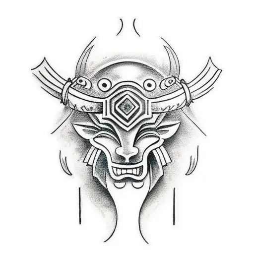 Create an ancient history-inspired tattoo featuring African masks tattoo design idea