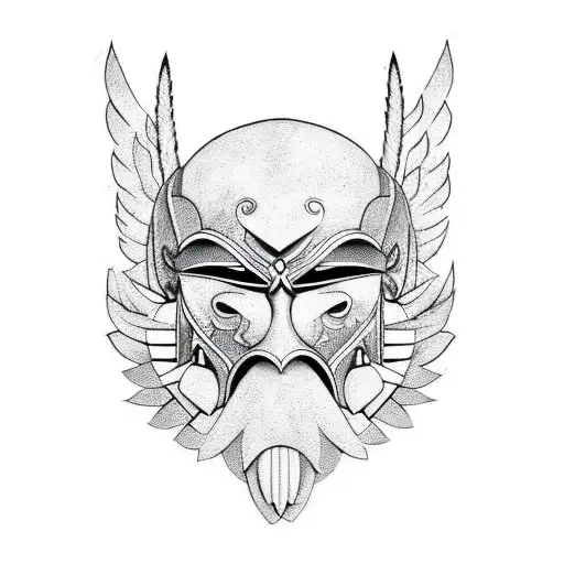 Combine the Tengu Mask with African Art in a blackwork style tattoo design idea