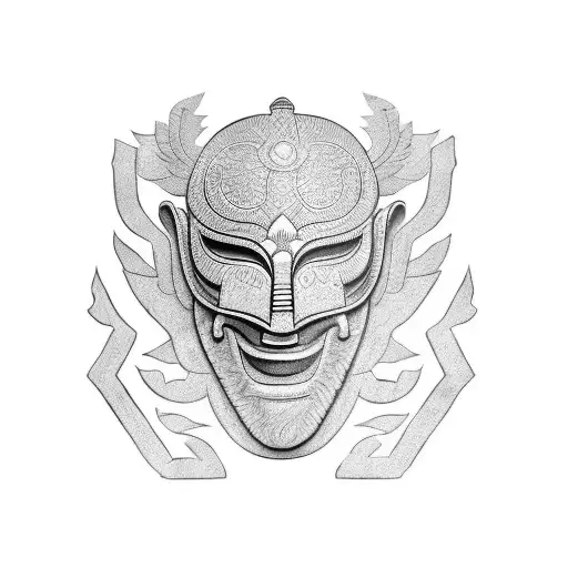 Combine the Tengu Mask with African Art in a blackwork style tattoo design idea