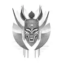 Combine the elements of a Samurai Mask and an African Mask into a single design tattoo design idea