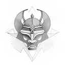 Combine the elements of a Samurai Mask and an African Mask into a single design tattoo design idea