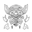 Create an ancient history-inspired tattoo featuring African masks tattoo design idea