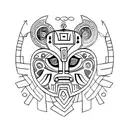 Create an ancient history-inspired tattoo featuring African masks tattoo design idea