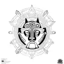 Create an ancient history-inspired tattoo featuring African masks tattoo design idea