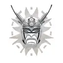 Combine the elements of a Samurai Mask and an African Mask into a single design tattoo design idea