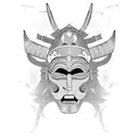 Combine the elements of a Samurai Mask and an African Mask into a single design tattoo design idea