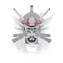 Combine the elements of a Samurai Mask and an African Mask into a single design tattoo design idea